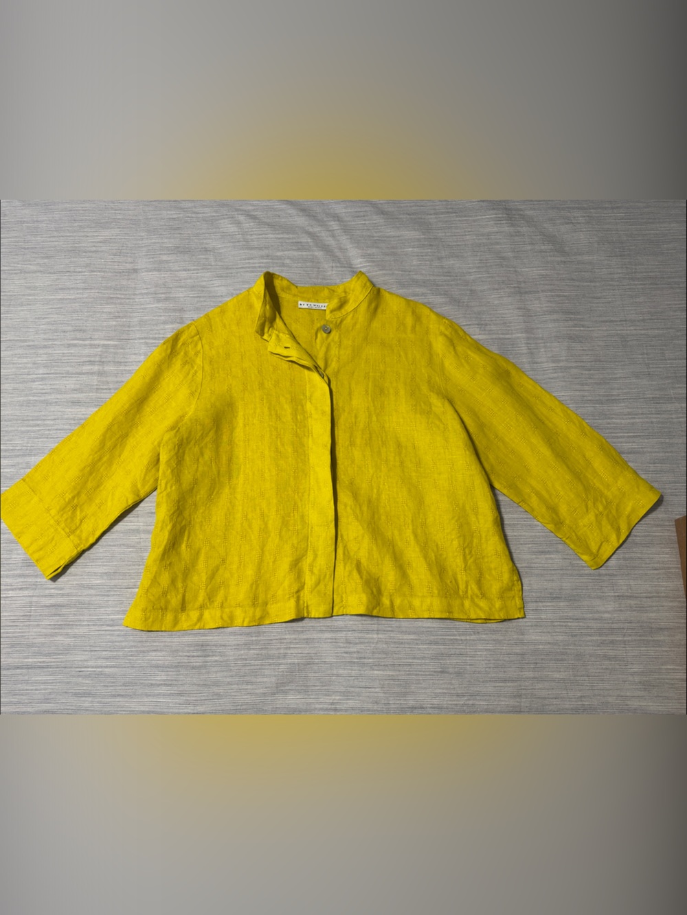 Bryn Walker Yellow 100% Linen Mandarin Collar Shirt Boxy Lagenlook Top Size M